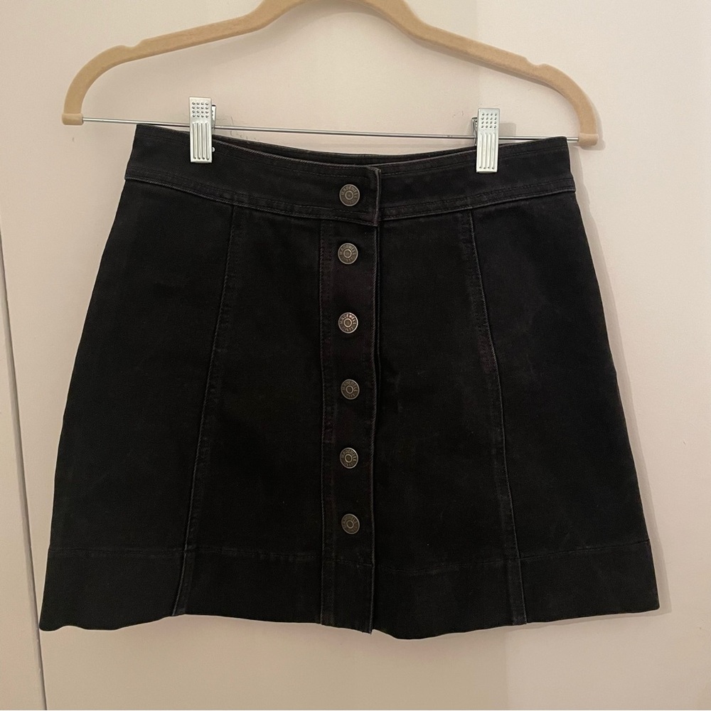 madewell // button-front black denim mini skirt
